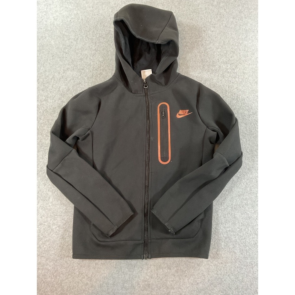 Nike Kids Tech Fleece Full Zip Hoodie Black Orange DJ5494-010 Size Medium #547